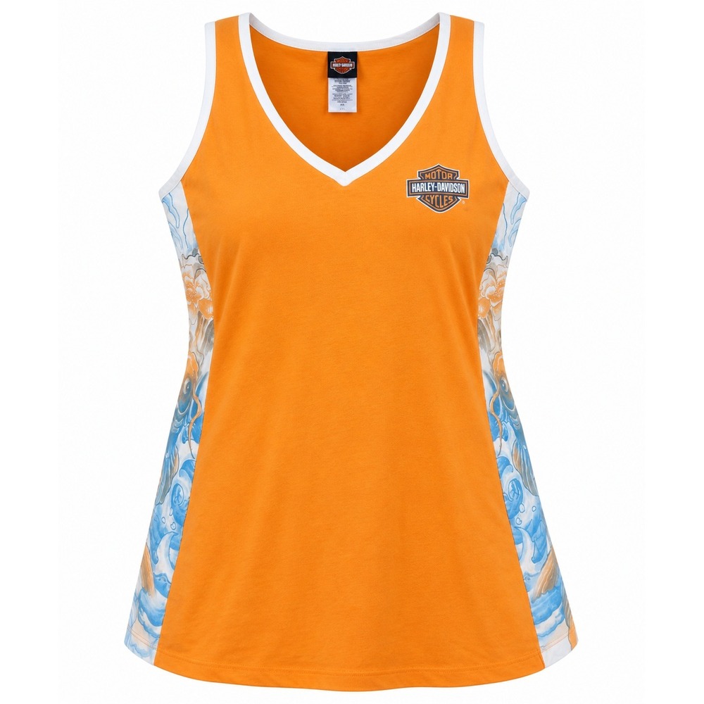 Harley-Davidson Women's XXL Orange Floral Side-Panel V-Neck Tank Top